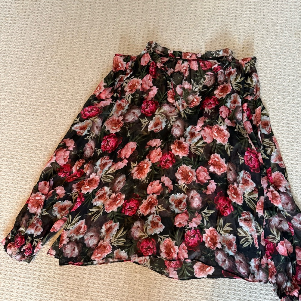 Misa Los Angeles Shear Black and Pink Floral Blouse
